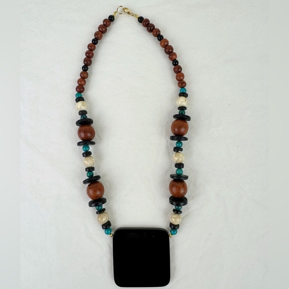 Vintage Adobe House Inlay Beaded Necklace - Picture 5 of 6